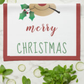 メリークリスマスかわいいトナカイのミスタントリーレッドグリーン キッチンタオル (折り畳み)