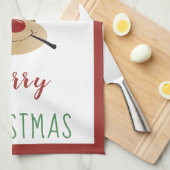 メリークリスマスかわいいトナカイのミスタントリーレッドグリーン キッチンタオル (四つ折り)