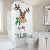 メリークリスマスかわいいトナカイのミスタントリーレッドグリーン シャワーカーテン (インサイチュ)