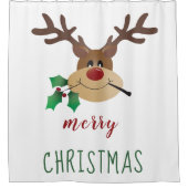 メリークリスマスかわいいトナカイのミスタントリーレッドグリーン シャワーカーテン (正面)