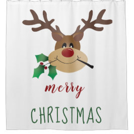 メリークリスマスかわいいトナカイのミスタントリーレッドグリーン シャワーカーテン