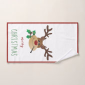 メリークリスマスかわいいトナカイのミスタントリーレッドグリーン バスタオルセット (ハンドタオル)