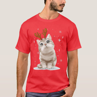 メリークリスマスかわいいトナカイの家族にふれあえる猫 Tシャツ