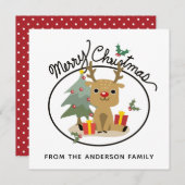 メリークリスマスかわいいトナカイパーソナライズされたの名前 シーズンカード (正面/裏面)