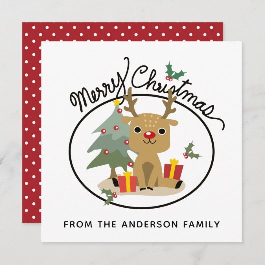 メリークリスマスかわいいトナカイパーソナライズされたの名前 シーズンカード (正面/裏面)