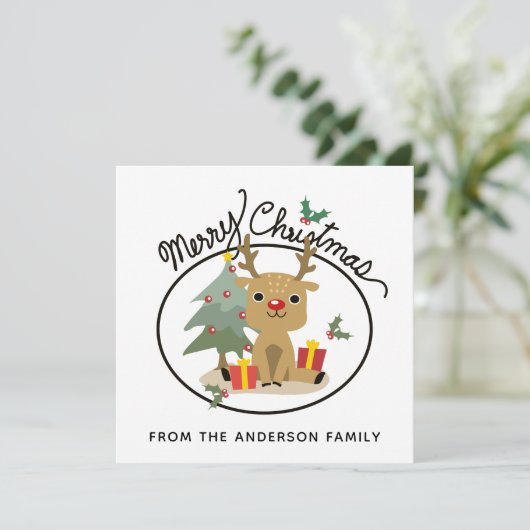 メリークリスマスかわいいトナカイパーソナライズされたの名前 シーズンカード (スタンド正面)