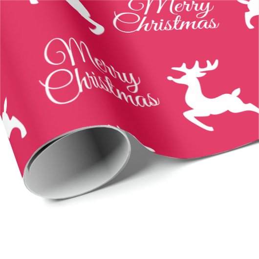 メリークリスマスかわいいトナカイモダン赤い休日 ラッピングペーパー (ロールコーナー)