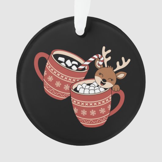 メリークリスマスかわいいトナカイ家族のクリスマスコーヒー オーナメント (正面)