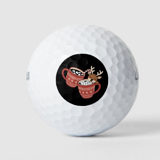 メリークリスマスかわいいトナカイ家族のクリスマスコーヒー ゴルフボール (正面)
