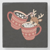 メリークリスマスかわいいトナカイ家族のクリスマスコーヒー ストーンコースター (正面)