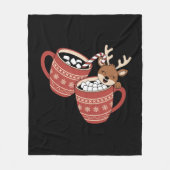 メリークリスマスかわいいトナカイ家族のクリスマスコーヒー フリースブランケット (正面)