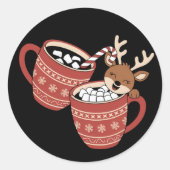 メリークリスマスかわいいトナカイ家族のクリスマスコーヒー ラウンドシール (正面)