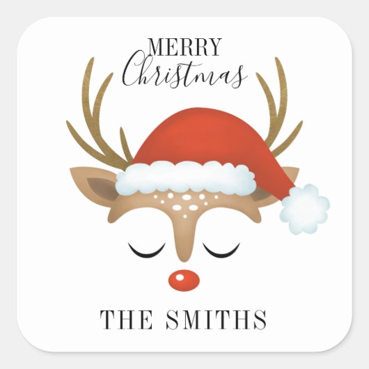 メリークリスマスかわいいトナカイ スクエアシール (正面)