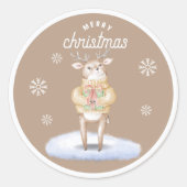 メリークリスマスかわいいトナカイ ラウンドシール (正面)