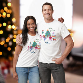 メリークリスマスかわいいドッグアイススケートで滑る名男子 Tシャツ