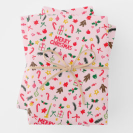 メリークリスマスかわいいドードルパタお洒落ーン ラッピングペーパーシート
