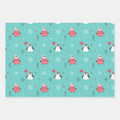 メリークリスマスかわいいハッピーペンギンインレッドウィンターハット ラッピングペーパーシート (正面3)