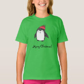 メリークリスマスかわいいハッピーペンギンインレッドウィンターハット Tシャツ (正面)