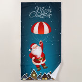 メリークリスマスかわいいパラシモダンュートサンタ ビーチタオル (正面)