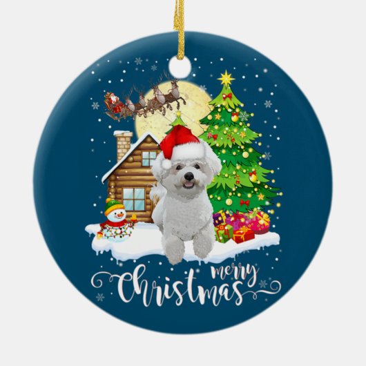 メリークリスマスかわいいビコンフリセサンタとクリスマス セラミックオーナメント (裏面)