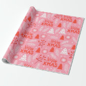 メリークリスマスかわいいピンクレトロ植物性クリスマス ラッピングペーパー (アンロールド)