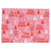 メリークリスマスかわいいピンクレトロ植物性クリスマス ラージペーパーバッグ (裏面)