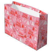メリークリスマスかわいいピンクレトロ植物性クリスマス ラージペーパーバッグ (裏面アングル)