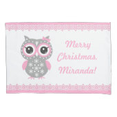 メリークリスマスかわいいフクロウピンクの枕カバー女の子 枕カバー (正面)