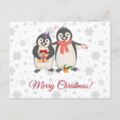 メリークリスマスかわいいペンギンのカップル ポストカード (正面)
