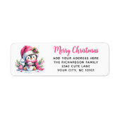 メリークリスマスかわいいペンギンカスタムのエレガントピンク ラベル (正面)