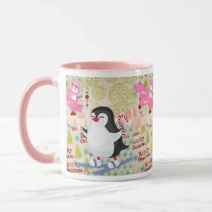 メリークリスマスかわいいペンギンピンクマグ マグカップ