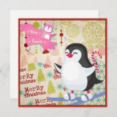 メリークリスマスかわいいペンギンフラットカード (正面/裏面)