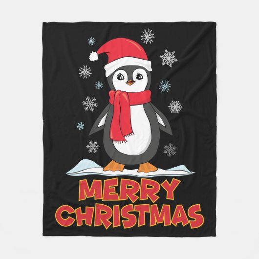 メリークリスマスかわいいペンギン フリースブランケット (正面)