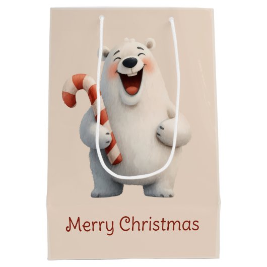 メリークリスマスかわいいホッキョクグマデザイン ミディアムペーパーバッグ (裏面)