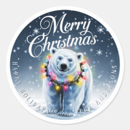 メリークリスマスかわいいホッキョクグマ&雪カスタムのクラス ラウンドシール