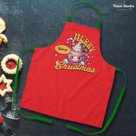 メリークリスマスかわいいホットチョコレートマグファミリー エプロン