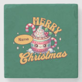 メリークリスマスかわいいホットチョコレートマグファミリー ストーンコースター (正面)