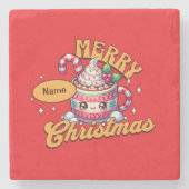 メリークリスマスかわいいホットチョコレートマグファミリー ストーンコースター (正面)