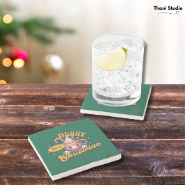 メリークリスマスかわいいホットチョコレートマグファミリー ストーンコースター