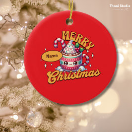 メリークリスマスかわいいホットチョコレートマグファミリー セラミックオーナメント