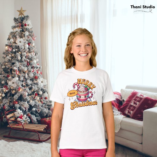 メリークリスマスかわいいホットチョコレートマグファミリー Tシャツ