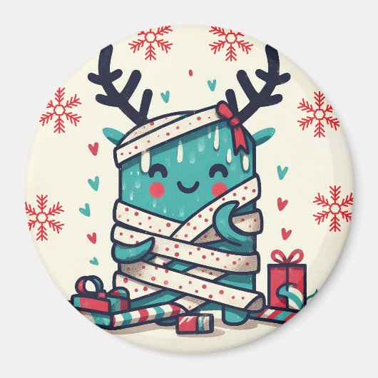 メリークリスマスかわいいモンスターギフト包まれた マグネット (正面)