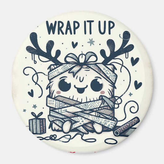 メリークリスマスかわいいモンスターギフト包まれた マグネット (正面)