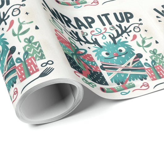 メリークリスマスかわいいモンスターギフト包まれた ラッピングペーパー (ロールコーナー)