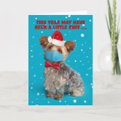 メリークリスマスかわいいヨークシャーテリアドッグイン顔マスク シーズンカード (正面)