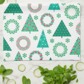 メリークリスマスかわいいリース&木 キッチンタオル (折り畳み)