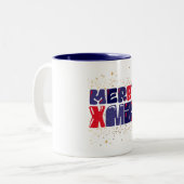 メリークリスマスかわいいレッドブルー金ゴールド ツートーンマグカップ (正面左)