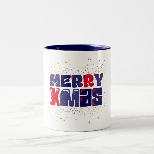 メリークリスマスかわいいレッドブルー金ゴールド ツートーンマグカップ (中央)