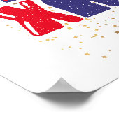 メリークリスマスかわいいレッドブルー金ゴールド ポスター (角)