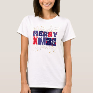 メリークリスマスかわいいレッドブルー金ゴールド Tシャツ
